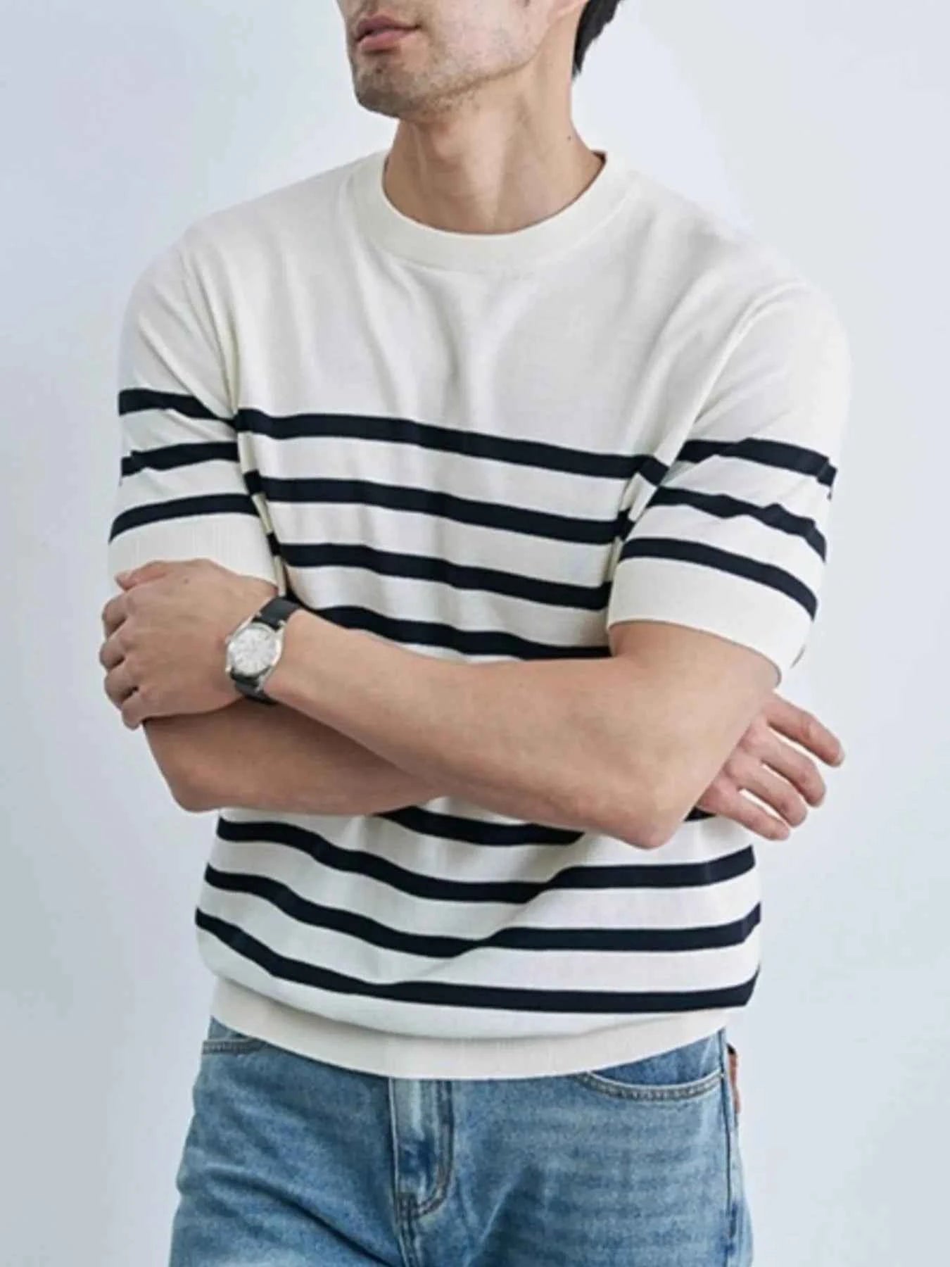 Men's Classic Striped Short Sleeve Knit T-Shirt